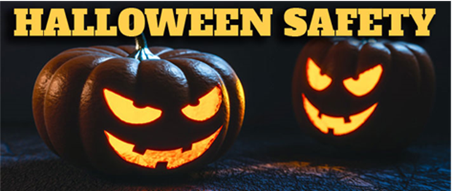 Halloween Safety written above two jack o lanterns glowing the dark